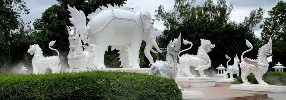 White temple architecture in Thailand
