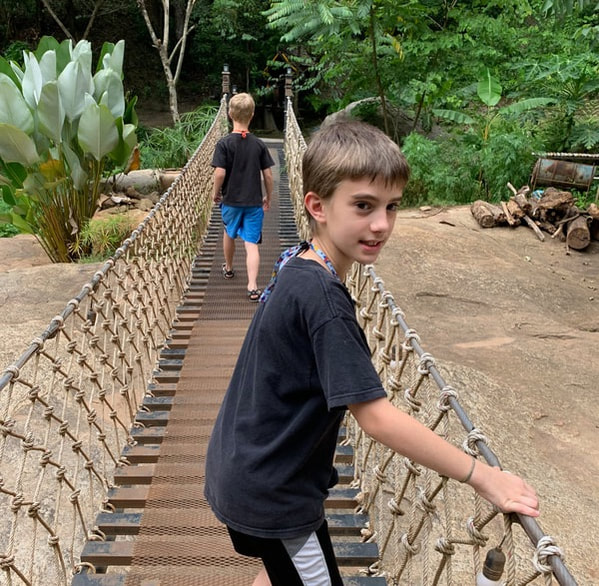 Crossing a suspension bridge
